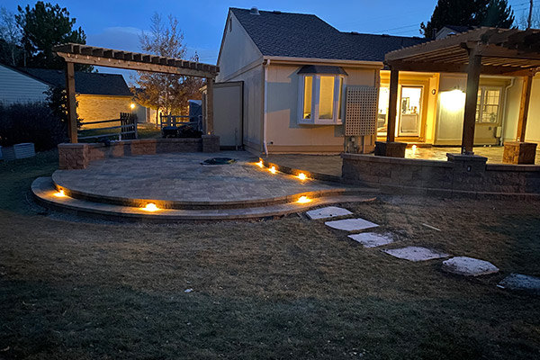 Centennial Paver patios and pathways with lighting design and installation